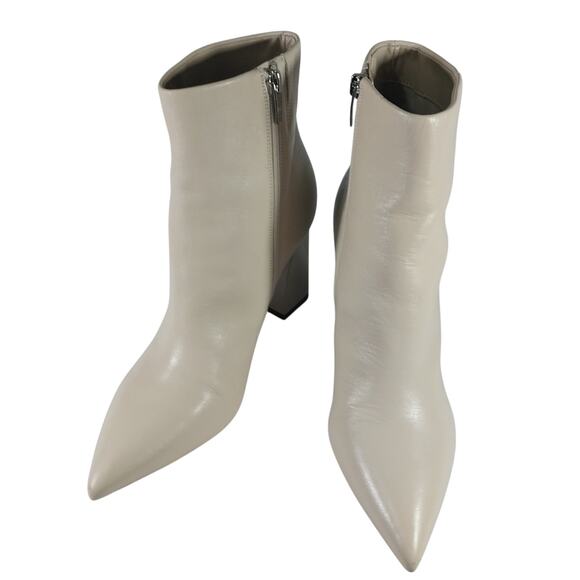 NWOT! MARC FISHER! CREAM BEIGE GENUINE LEATHER POINTY TIE ZIPPER BOOTS! SZ 10M - Picture 3 of 11